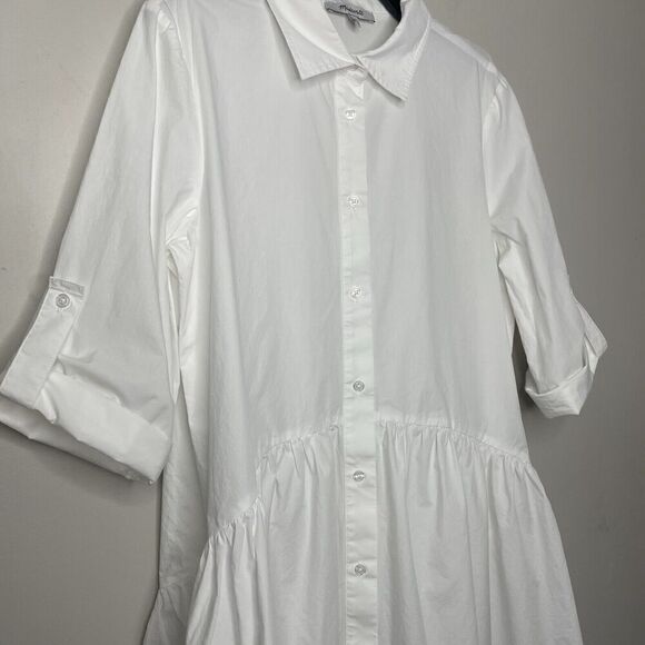 MADEWELL Shirt Dress Women XS Button Front Mini Cotton Poplin Crisp White NS126 - Picture 6 of 13